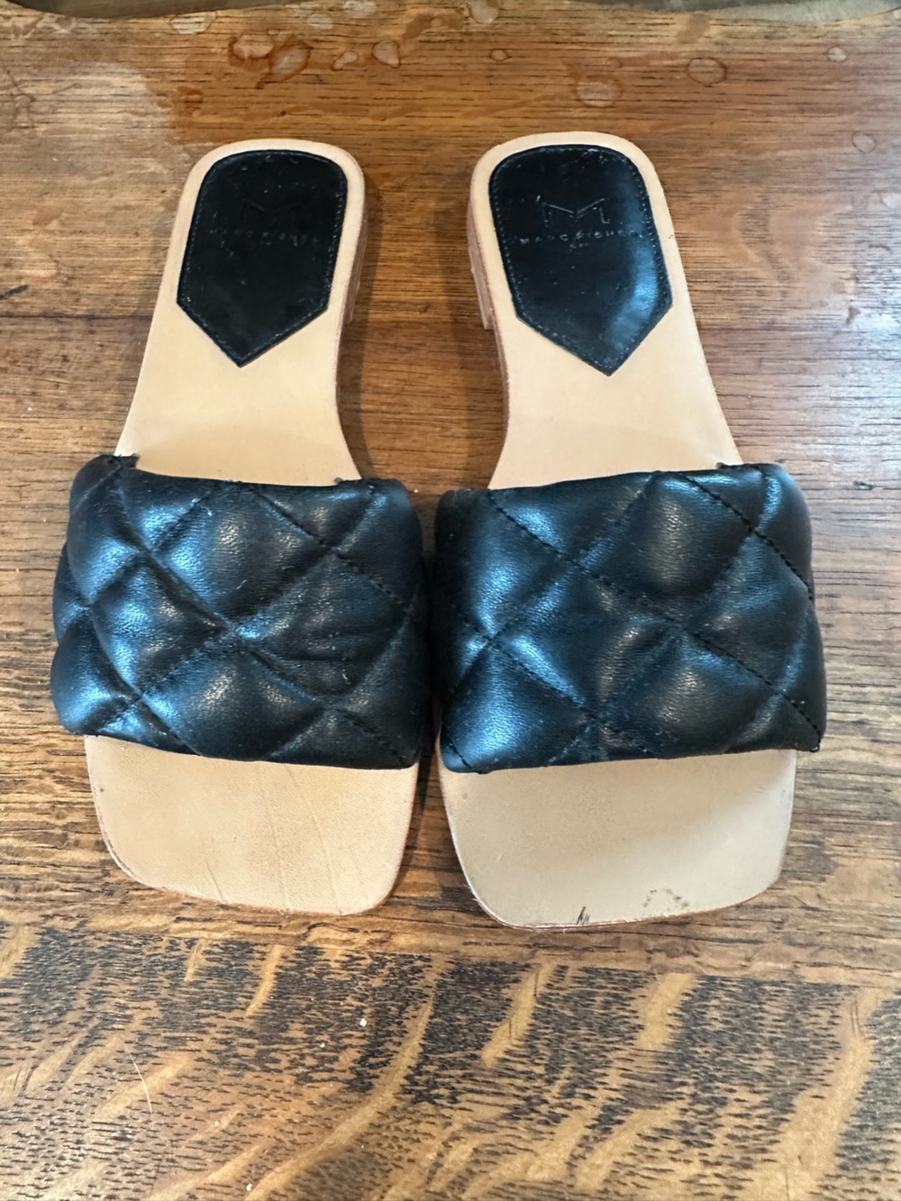 Marc Fisher Black Quilted Slide Sandals